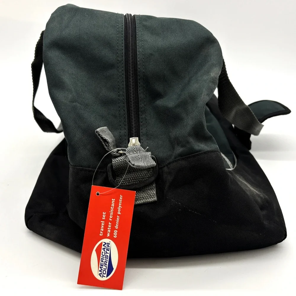 Vtg American Tourister Duffel Bag Unisex Large Black Grey NWT Water Resistant
